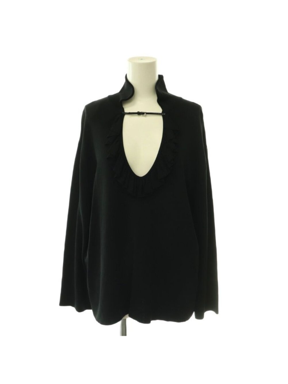 Gucci Gathered Frill Neck Blouse Pullover Long Sleeve L Black HS Sweater